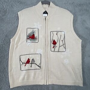 Vintage Sweater Vest Womens XL Southern Lady Cardinal Birds Holiday Outdoor EUC
